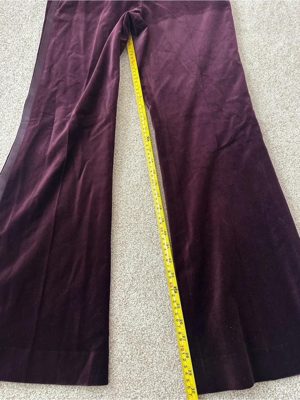 Reiss Elia Burgundy Velvet Satin Stripe Flared Wide Leg Trousers Size 4